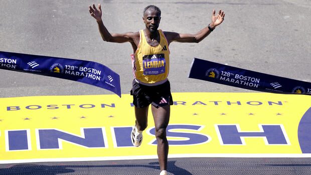 Sisay Lemma of Ethiopia Winning Boston Marathon 2024