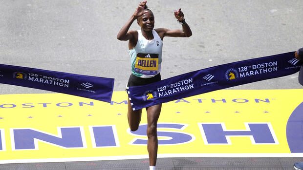 Hellen Obiri of Kenya Winning Boston Marathon 2024