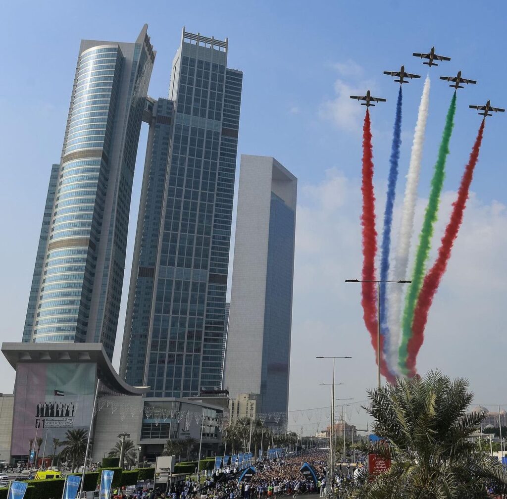 Uplifting and honoring the marathon runners with colorful planes