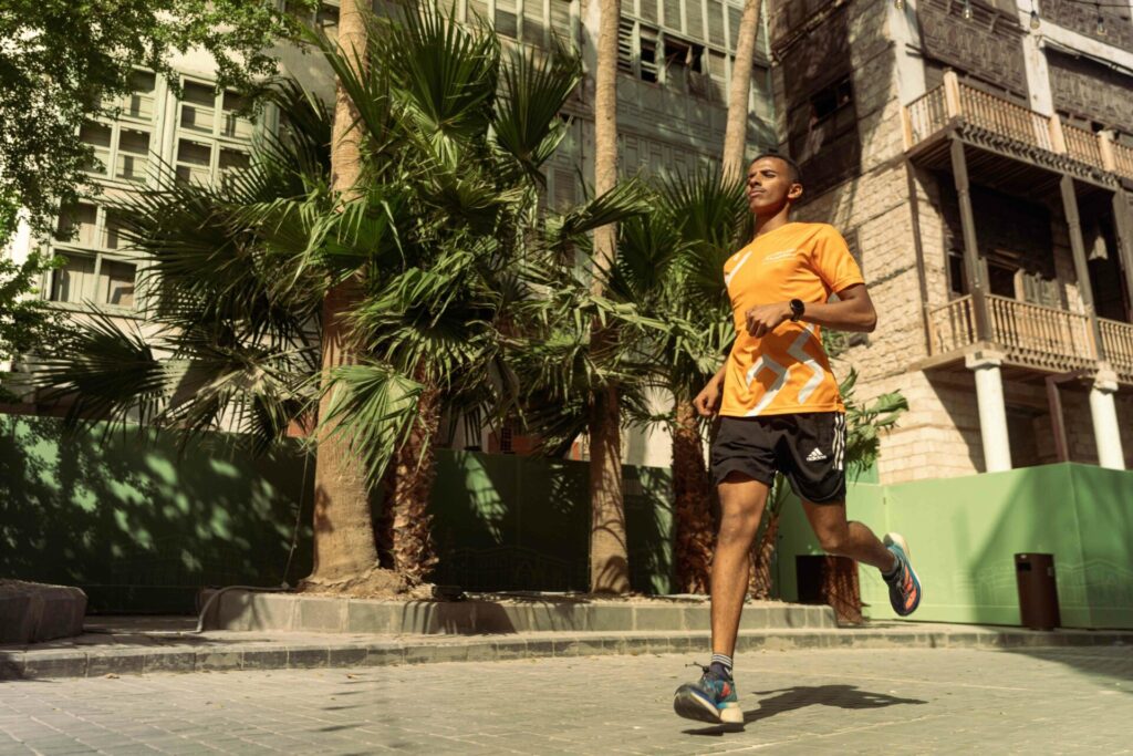 A man running in the Jeddah Historic Half Marathon