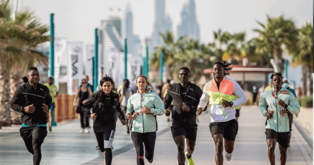 People Running on the Streets of Dubai