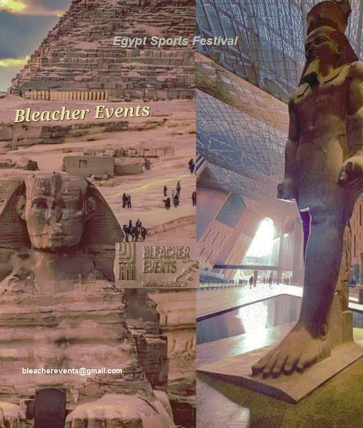 The Grand Egyptian Museum including the name of the marathon and Bleacher Events Gmail. 