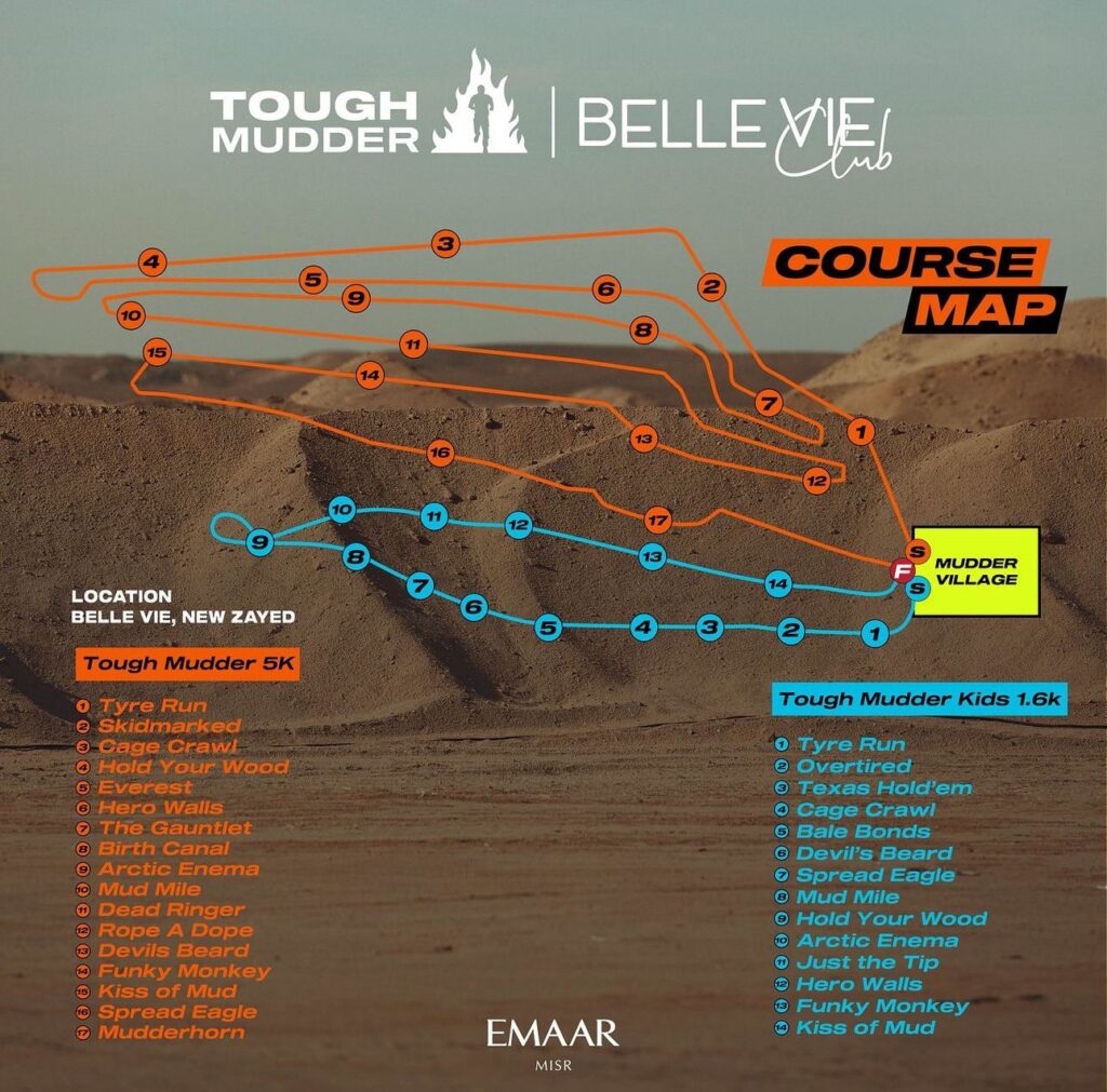 The Course Map of Tough Mudder on the 1st of March 2024