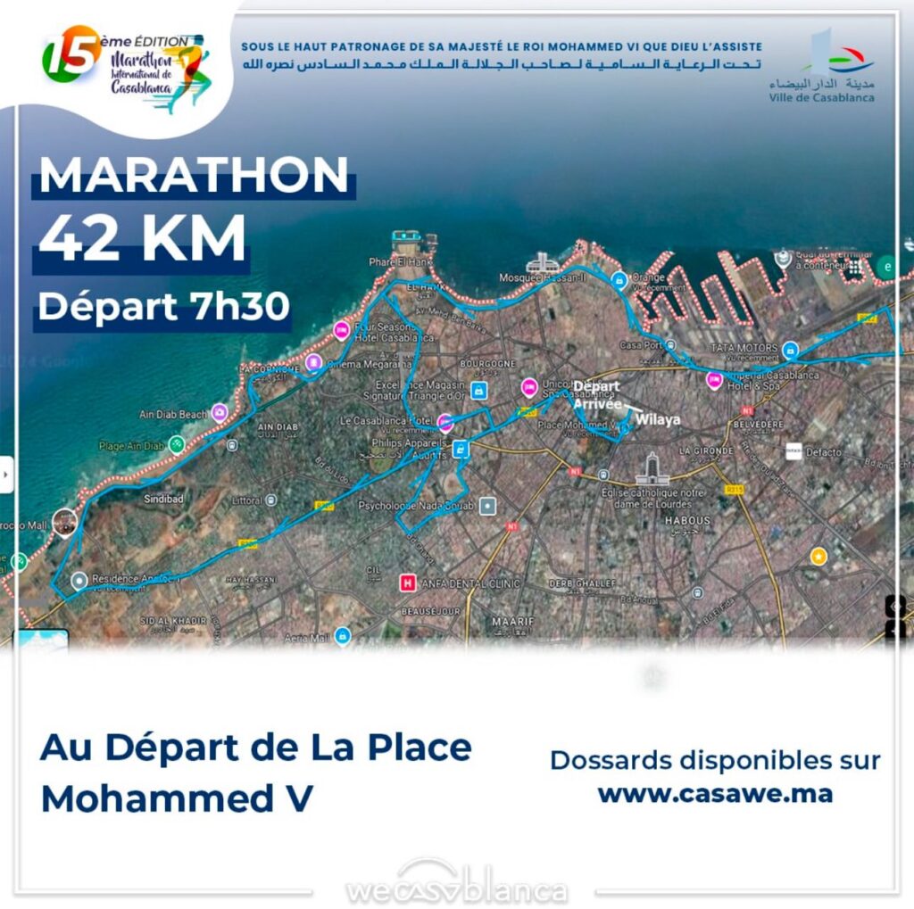 The Route of the 42Km Casablanca Marathon on of the best marathons of 2025 in the middle east